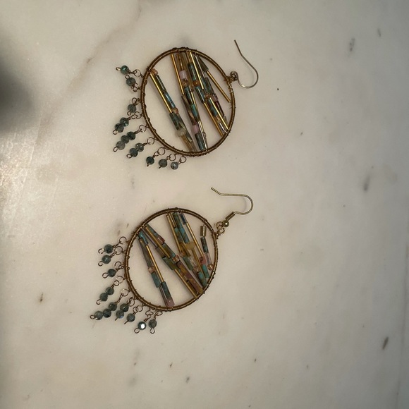 Anthropologie Stone Wire and Bead Circle Earrings - Picture 4 of 5
